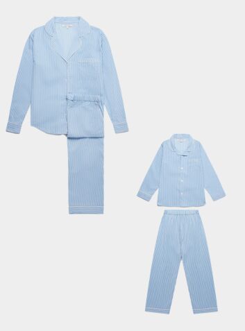 Family Organic Cotton Pyjama Bundle - Blue & White Stripe