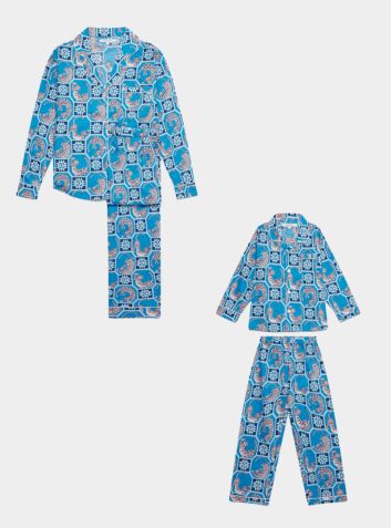 Family Organic Cotton Pyjama Bundle - Pink Tiger on Blue