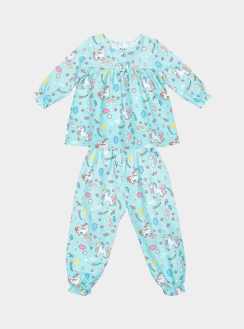 Children's Cotton Pyjama Trouser Set - Aqua Magical