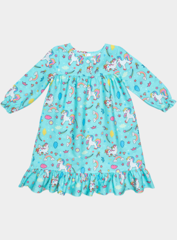 Children's Cotton Long Sleeved Nightdress - Aqua Magical Pony