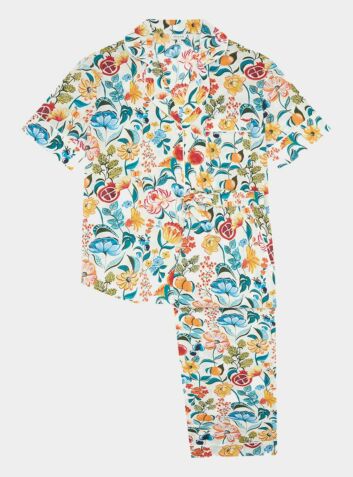 Florals on White Women's Short Sleeve Organic Cotton Pyjama Trouser Set