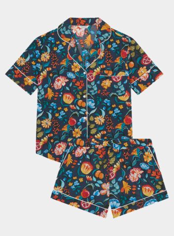 Florals on Navy Women's Short Sleeve Organic Cotton Pyjama Short Set