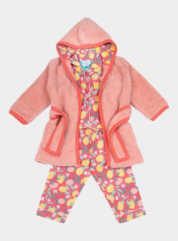 Girls Dressing Gown and Button Up Pyjamas Luxury Gift Set - Lemon Grove