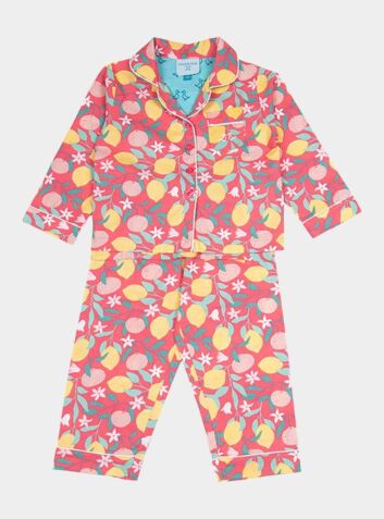 Girls Button-Up Pyjamas in Organic Cotton - Lemon Grove