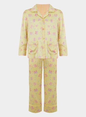 Girls Silk Pyjama Trouser Set - Amelie Lemonade Butterfly