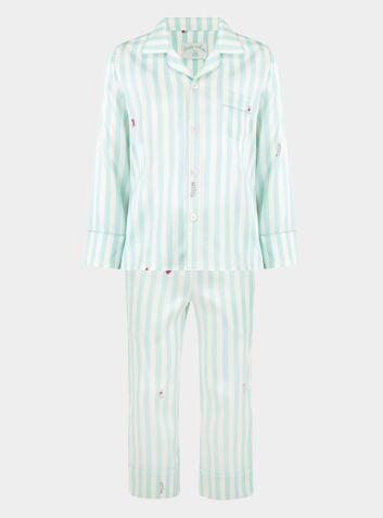 Boy’s Silk Pyjama Trouser Set - Glacier Caterpillar Stripe