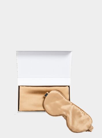 Mulberry Silk Travel Set: Pillowcase and Eye Mask - Gold