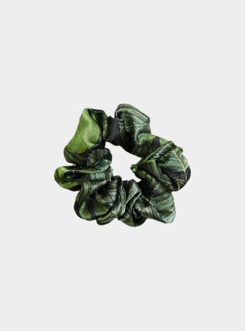 Silk Scrunchie - Green Leaf
