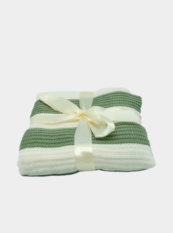 Organic Green/White Ivory Knitted Bamboo Pram Blanket