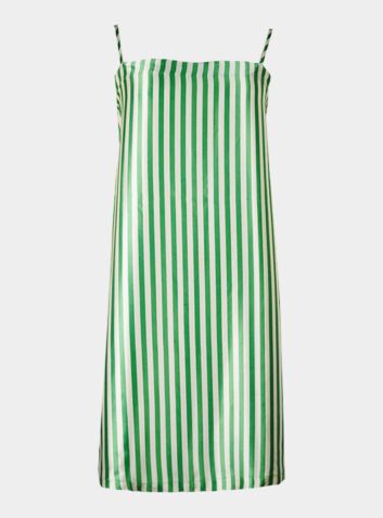 Silk Slip Dress - Green Stripe