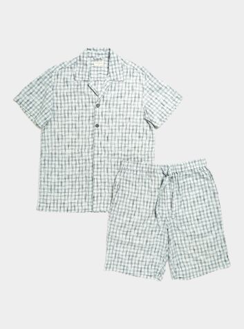 Unisex Pyjama Short Set - White and Blue Space Dye