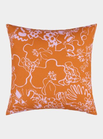 Spring - Pink And Ocher Floral Sketch Printed Cushion