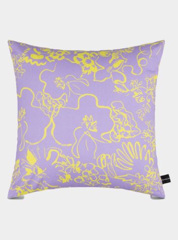Spring - Lilac And Yellow Floral Sketch Printed Cushion