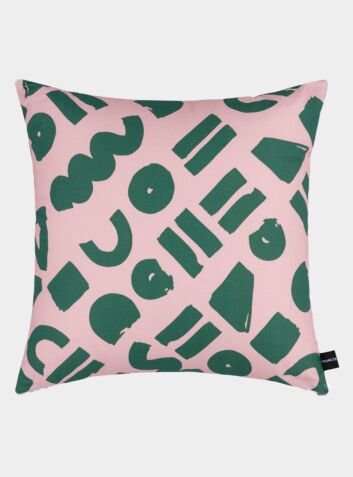 Love - Pink And Green Geometric Printed Cushion