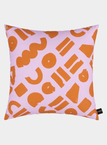 Love - Pink And Ocher Geometric Printed Cushion