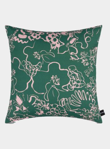 Spring - Pink And Green Floral Sketch Printed Cushion