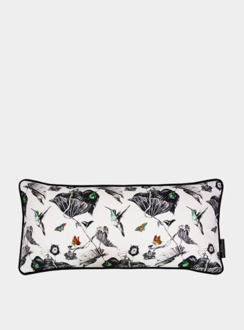 Hand Embroidered Bolster Cushion - Aqua Hummingbirds