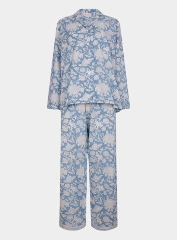 Women's Cotton Pyjama Trouser Set - De Nimes Blue
