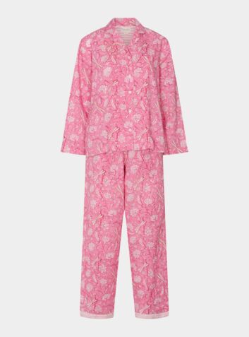 Women's Cotton Pyjama Trouser Set - Dragonfly Pink