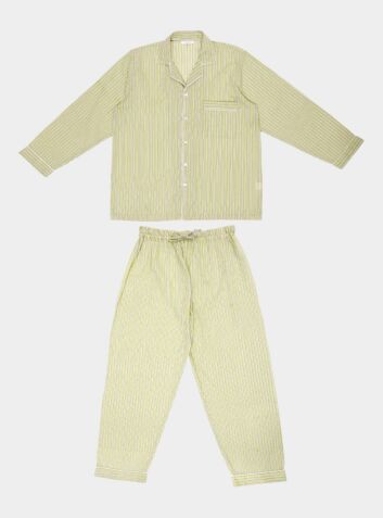 Mens Hara Cotton Pyjama Trouser Set - Green & White Stripe