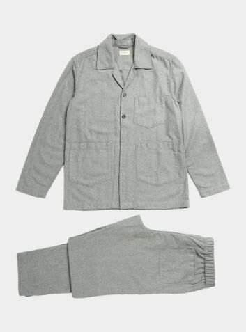 Unisex Cotton & Linen Pyjama Trouser Set - Grey Herringbone