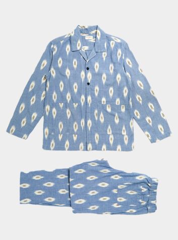 Unisex Cotton Pyjama Trouser Set - Blue Ikat