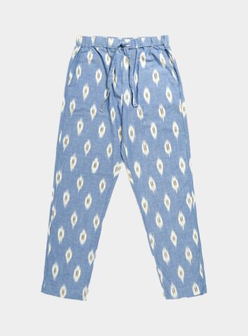 Unisex Cotton Pyjama Trouser - Blue Ikat