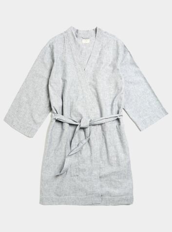 Tokyo Cotton Linen Blend Robe - Grey Pin Dot