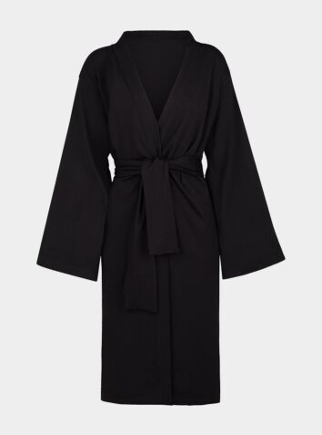Ines Belted Organic Cotton Kimono - Black