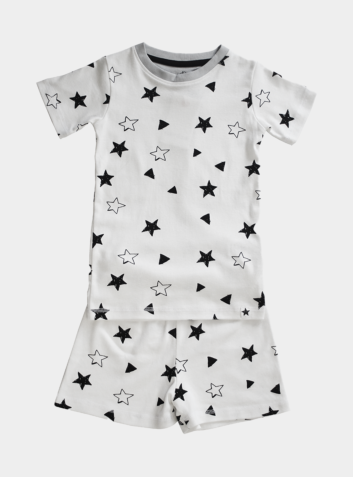 Kids Organic Cotton Shortie PJ Set - White Star