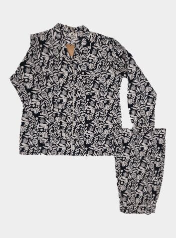 Women's Organic Cotton Pyjama Trouser Set - Navy Jungle