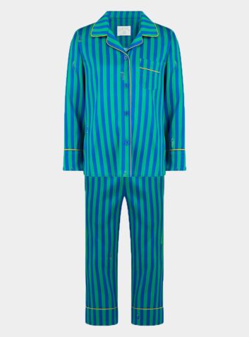 Boy’s Silk Pyjama Trouser Set - Teddy Rainforest Caterpillar Stripe