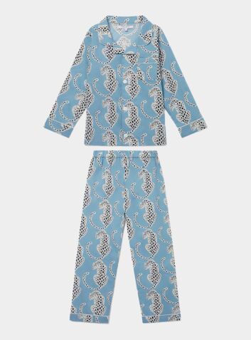 Kids' Cotton Pyjama Trouser Set - Blue Leopards (Non-Organic)