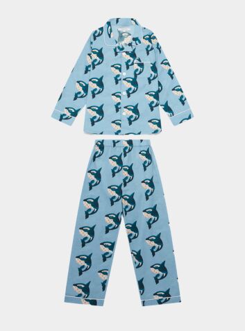 Kids' Cotton Pyjama Trouser Set - Whales on Blue