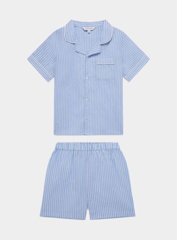 Kids' Organic Cotton Pyjama Short Set - Blue & White Stripe