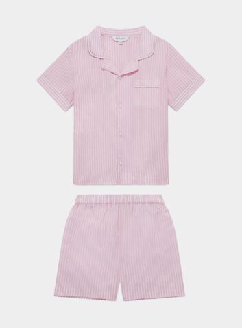 Kids' Organic Cotton Pyjama Short Set - Pink & White Stripe