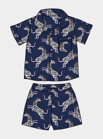 Kids' Organic Cotton Pyjama Short Set - Pink Zebra on Navy (COMING SOON - MARCH 2023)