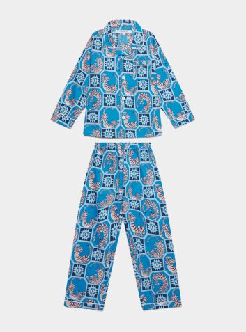 Kids' Organic Cotton Pyjama Trouser Set - Pink Tiger on Blue