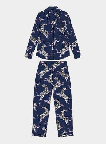 Kids' Organic Cotton Pyjama Trouser Set - Pink Zebra on Navy (COMING SOON - MARCH 2023)