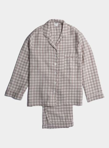 Linen Pyjama Trouser Set - Mushroom Gingham
