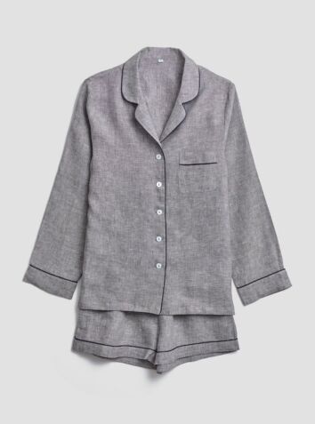 Linen Pyjama Shorts Set - Grey