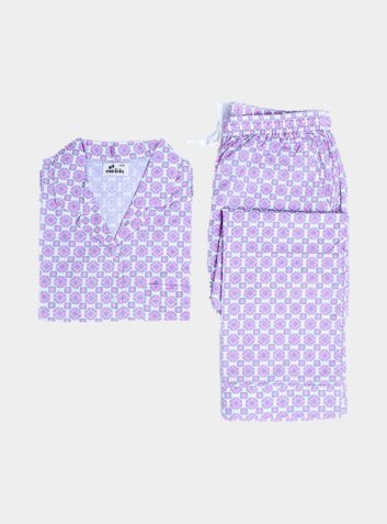 Women's Organic Cotton Pyjama Trouser Set - Lira Pink Geometric
