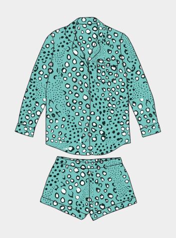 Women's Organic Cotton Long Sleeve Pyjama Short Set - Dots on Green