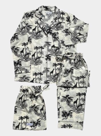 Woman Organic Cotton Pyjama Trouser Set - Paloma - Cream/Black
