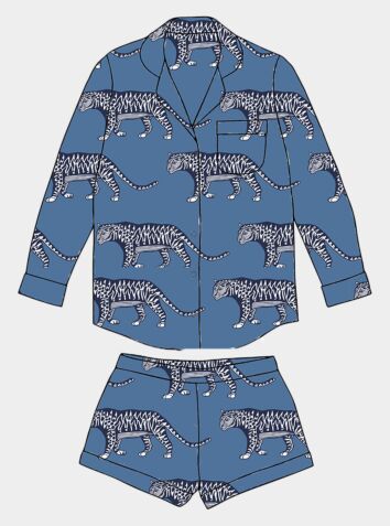 Women's Organic Cotton Long Sleeve Pyjama Short Set - Lovely Leopards