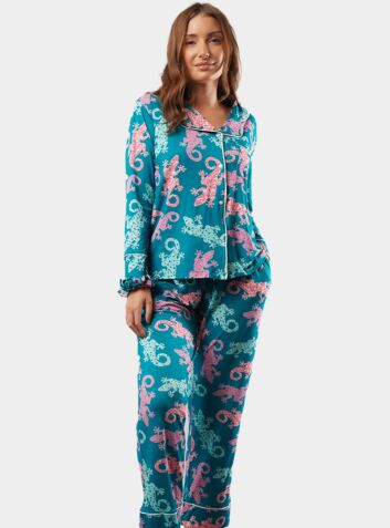Women’s Bamboo Pyjama Trouser Set - Majorcan Gecko
