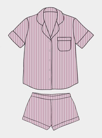 Women's Organic Cotton Pyjama Short Set - Mauve & White Stripe