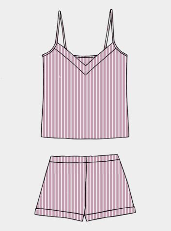 Women's Organic Cotton Cami Short Set - Mauve & White Stripe