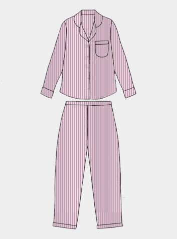 Women's Organic Cotton Pyjama Trouser Set - Mauve & White Stripe