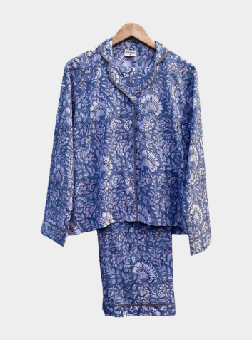 Women's Juniper Blue Cotton Pyjama Set